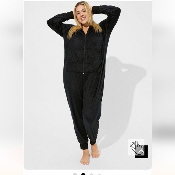 Torrid Fleece Pom Ears Heart Pocket Lounge Onesie black 3x 4x - Picture 5 of 10